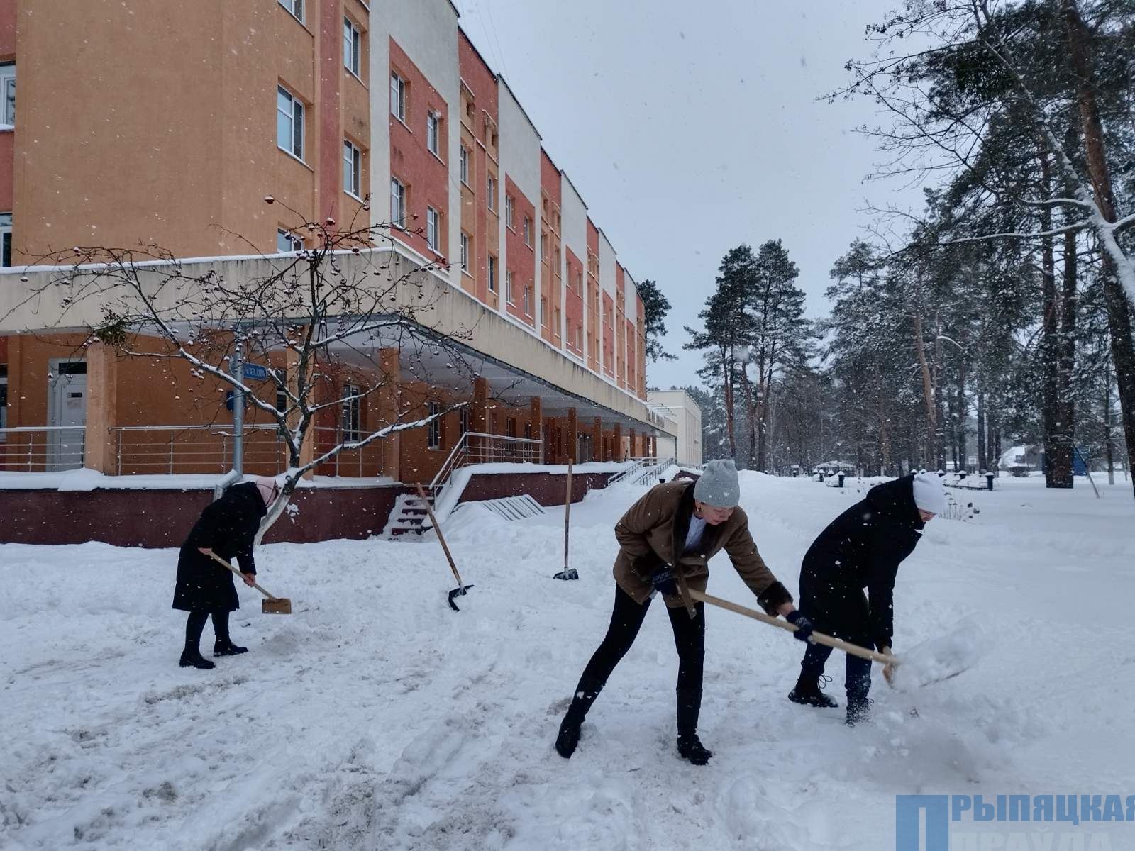 Медработники Наровлянщины вышли на субботник по расчистке территории от снежных заносов