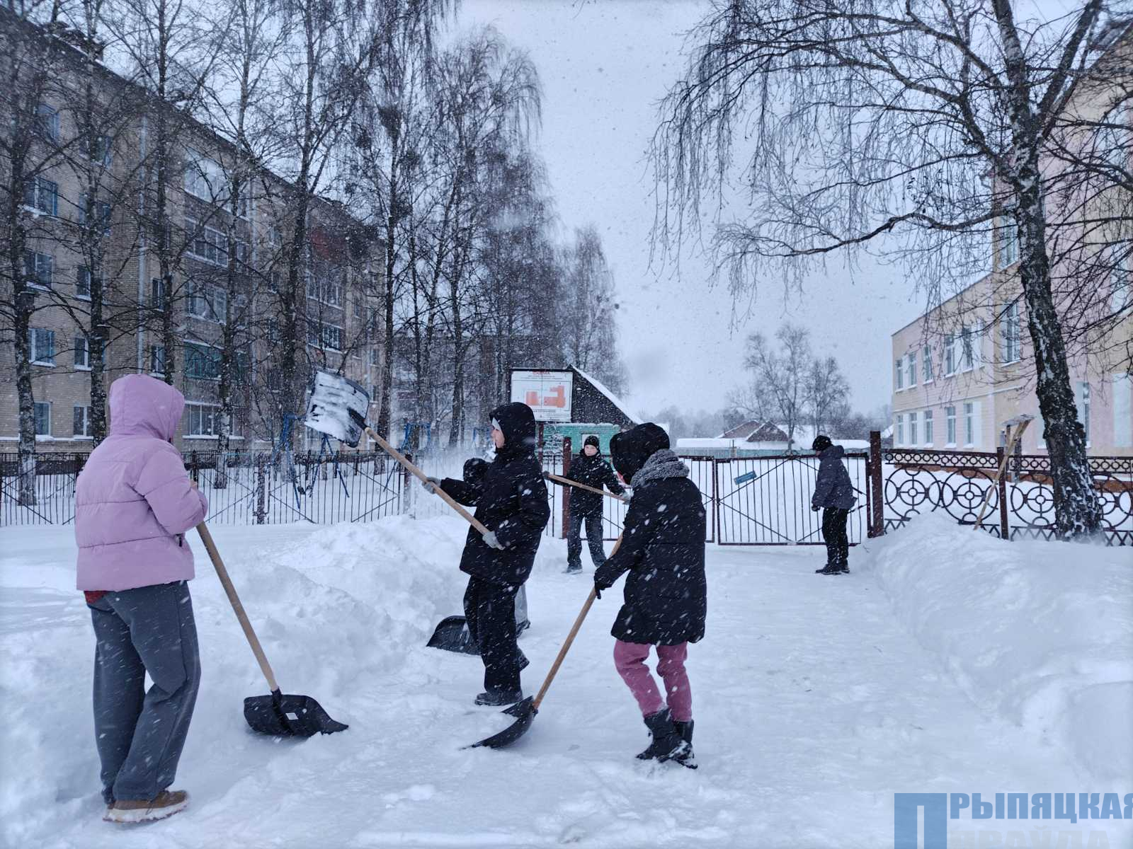 Жители Наровлянщины активно вышли на уборку снега